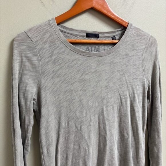 ATM Womens Slub Jersey Long Sleeve Destroyed Wash Tee Green Size XS Distressed - Picture 2 of 11